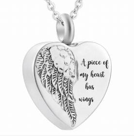 Jewelry Commemorative Pet Ashes Necklace Stainless Steel Heart-shaped Angel Wings Urn Pendant