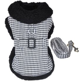 Black and White Classic Houndstooth Dog Harness Coat with Leash (size: X-Small)