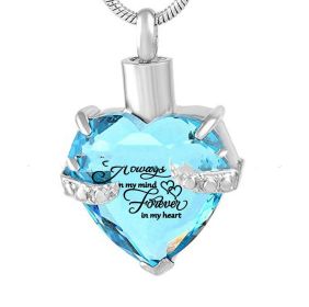 Hot Selling Relatives Pet Hair Ashes December Sky Blue Color Birthday Stone Heart-shaped Commemorative Pendant Necklace (Color: Blue)