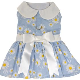 Blue Daisy Dog Dress with Matching Leash (size: medium)